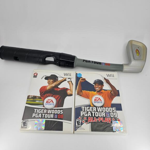 Tiger Woods PGA Tour Wii Golf Lot Bundle Foam Club Controller + 2 Games 08 09